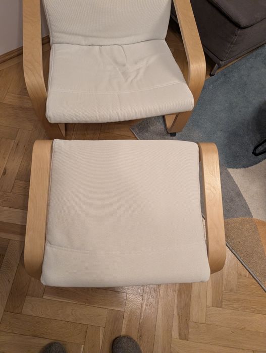Fotoliu + taburet IKEA POÄNG Premium – Furnir Stejar Husă Hillared Bej