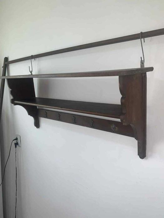 Cuier/Polita din lemn cu 5 cuie din bronz