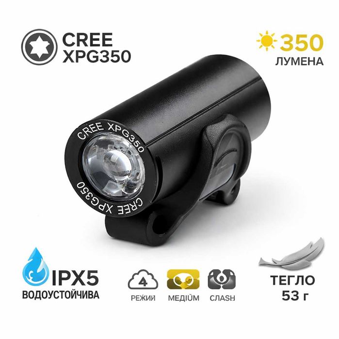 Предна LED светлина за велосипед RAYPAL – 350 lum, USB, Алуминий, 53g
