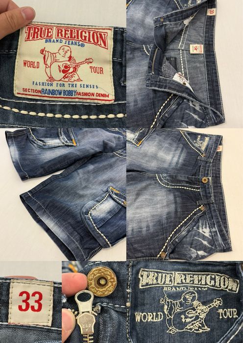 Pantaloni scurti TRUE RELIGION (33 M-L barbat) blugi jeans Made in USA Rainbow Bobby denim vintage Y2K