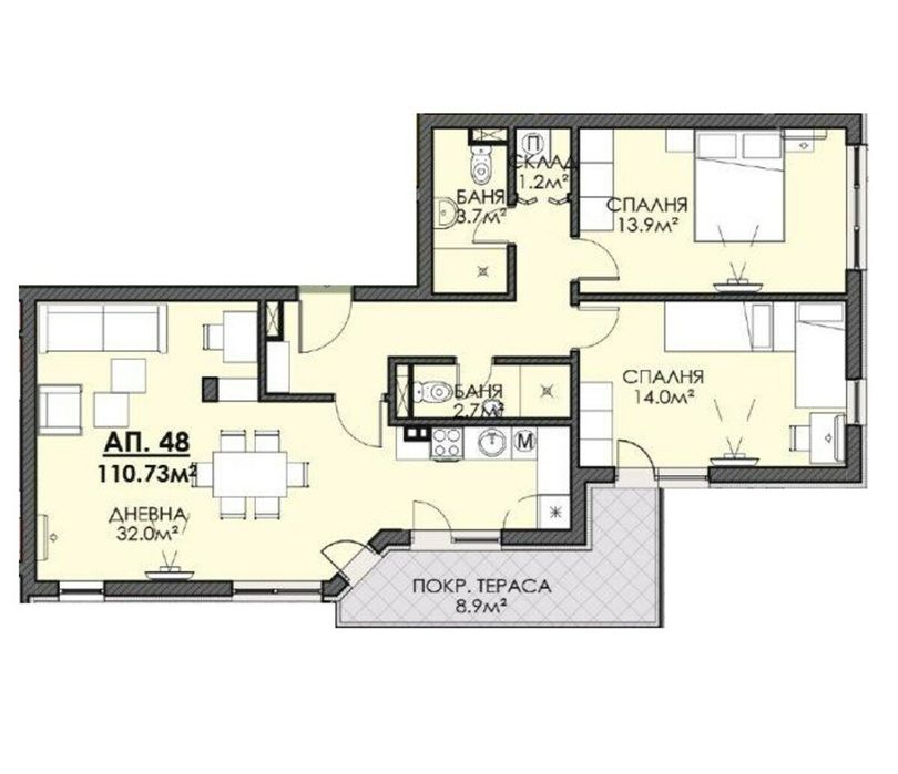 Панорамен тристаен апартамент с площ 110,73 кв.м. в ж.к. Меден