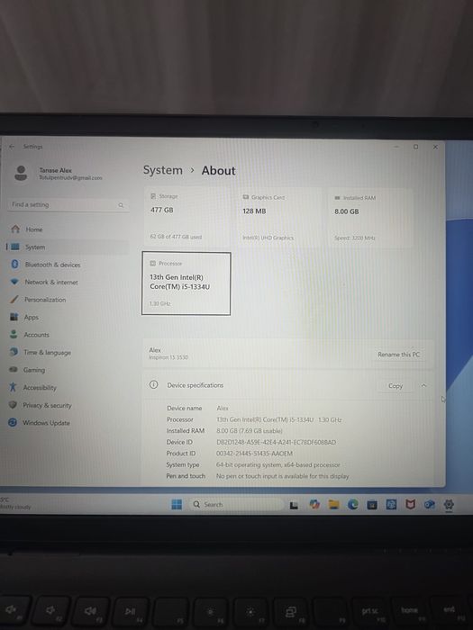 Laptop DELL Inspiron 15 3520, Intel Core i5-1235U pana la 4.4GHz, 15.6" Full HD, 8GB, SSD 512GB