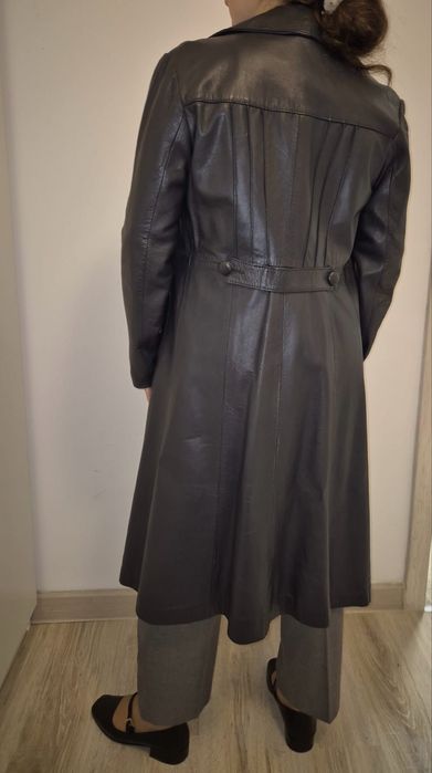 Palton de piele naturala bleumarin