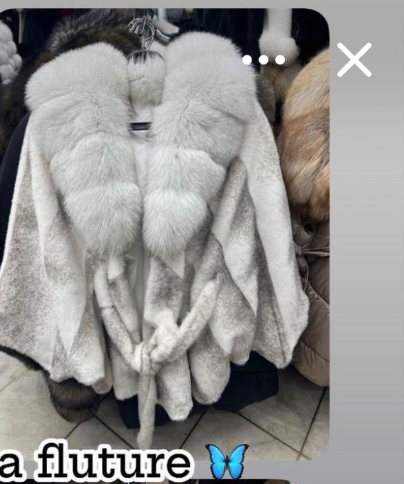 Alcantara blana naturala vulpe tip poncho fluture