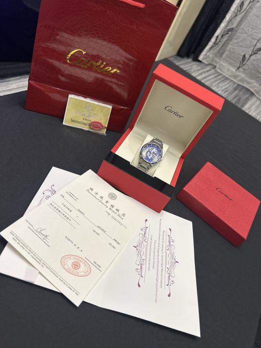Ceas Cartier skeleton design quartz bărbați brățară metalică full set cutie acte