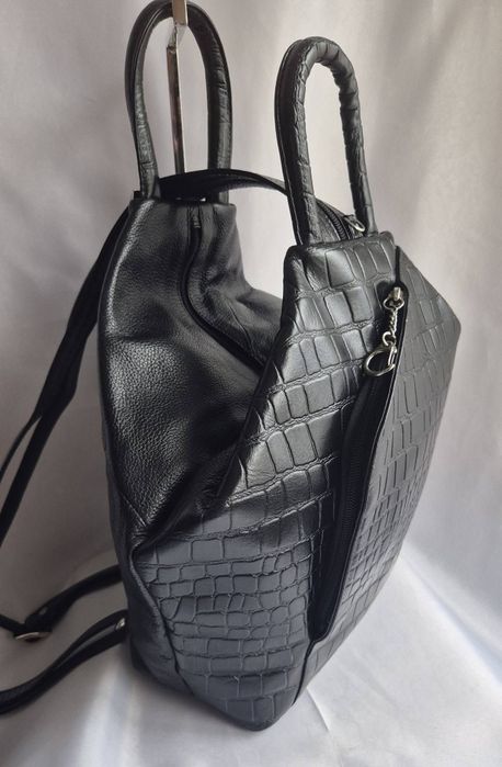 Geanta  piele naturala negru/rucsac