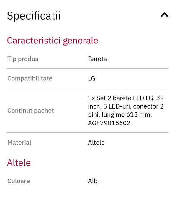 Barete led compatibil cu LG 32 inch, 5 leduri, kit 2 barete