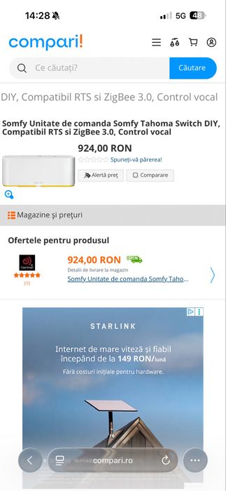 Unitate de comanda Somfy Tahoma Switch DIY RTS ZigBee