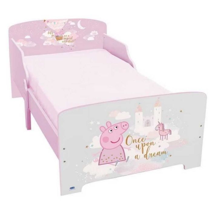 Детско легло Peppa Pig 140x70 см с ламелна основа – Розово легло с Пепа Пиг, замък и еднорог
