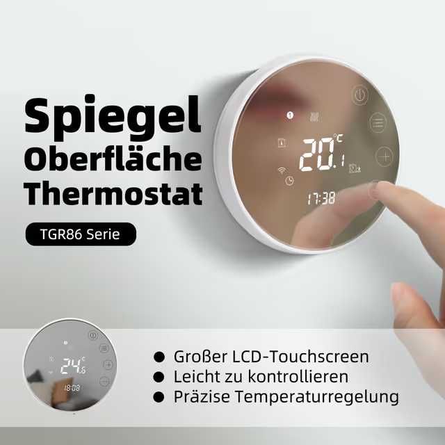 Termostat inteligent Beok TGR86 WIFI Tuya pentru boiler pe gaz/apă și încălzire prin pardoseală, compatibil Alexa și Google Home