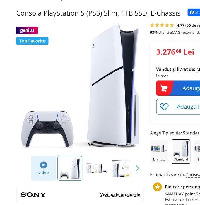 (OFERTA) Consola PlayStation 5 (PS5) Slim 1TB, cu Disc - Impecabila / 1 sau 2 Manete