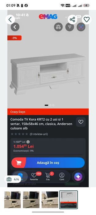 Comoda TV mdf, model clasic cu Etajera cadou