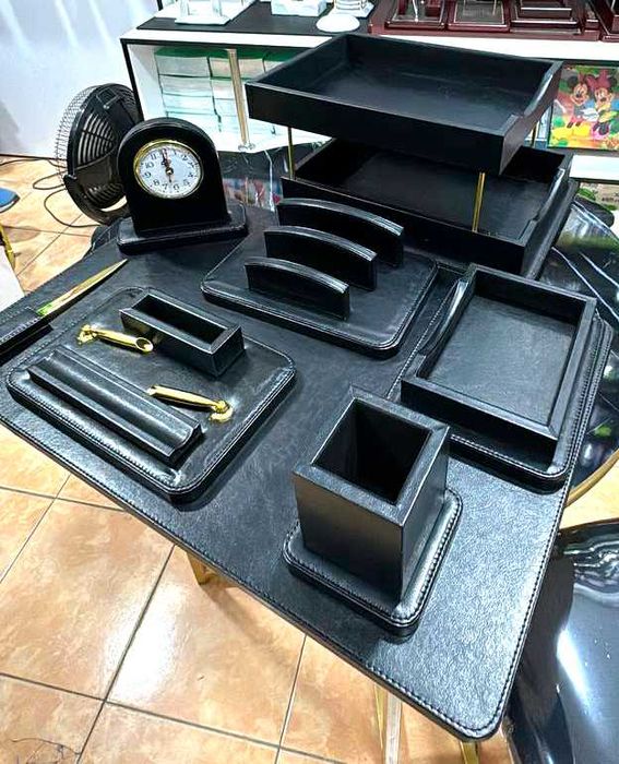 Настольный набор для руководителя 8 предметов Чёрный кожа Скидки !!!