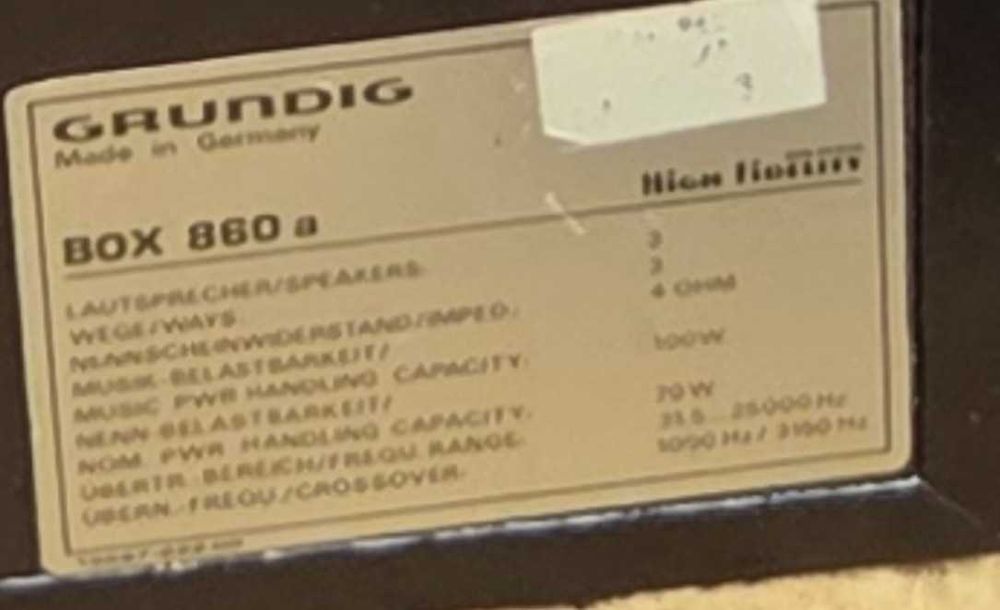 Boxe Audio Grundig Box 860a Vintage Hi-Fi 3 Căi 70 / 100 Watt 4 Ohm