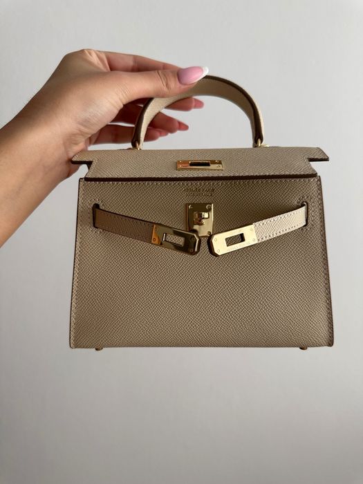 Geantă mică crem piele naturală