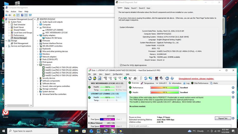 PC i5 7500 8g DD4 RX 580 8GB 256bit ssd+hard calculator unitate gaming