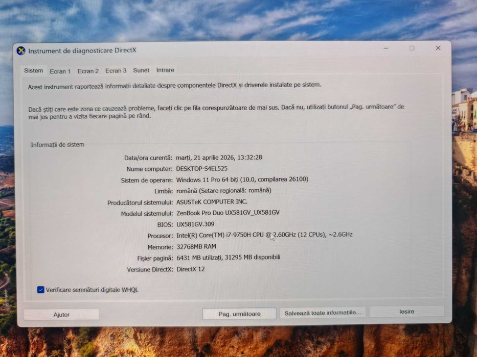 ASUS ZenBook Pro Duo UX581GV-H2004R ,32 Gb ram, SSD 1 tera ,IN CUTIE !