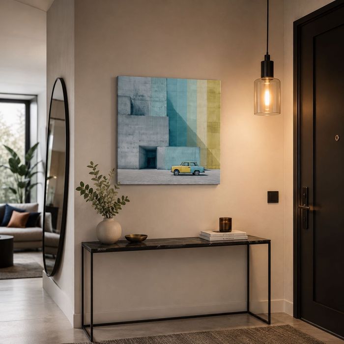 Tablou canvas Asortat, mașină de epocă și arhitectură, minimalist, 60×60 - 100×100 cm