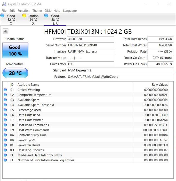 Vand 1tb ssd PCIExpress M.2 SKHynix folosit 100% health