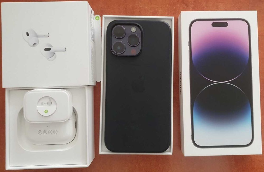 перфектен iPhone 14 Pro Max Black 256GB 89% оригинални: слушалки калъф