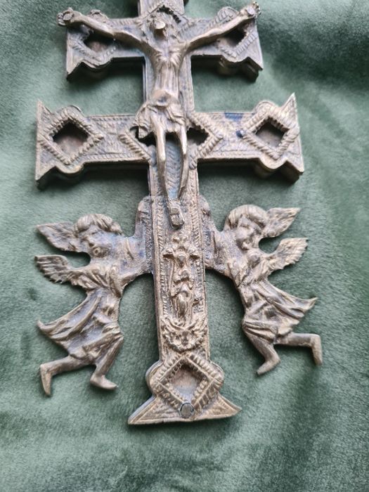 Antichități Cruce Crucifix Caravaca 1700-1800 Bronz