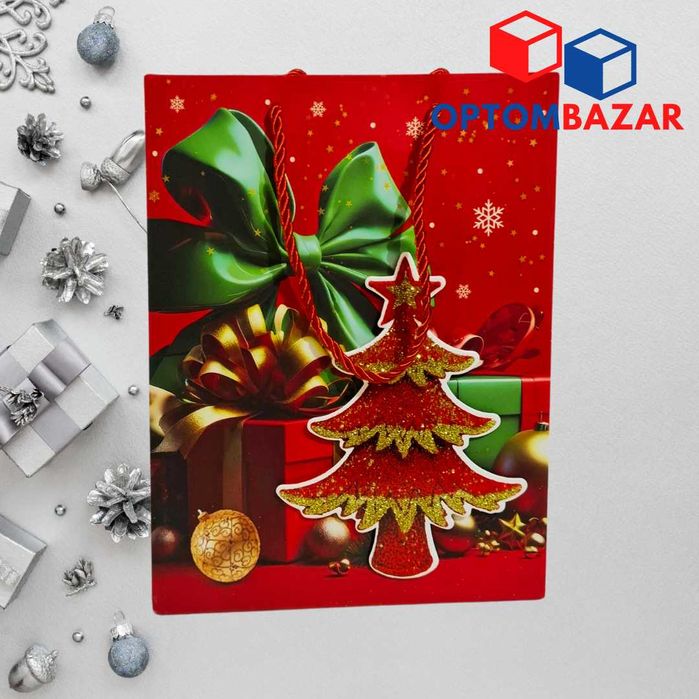 Yangi yil sovg'asi uchun kiyik rasmli, 18x24x8.5 sm qog'oz paket.
