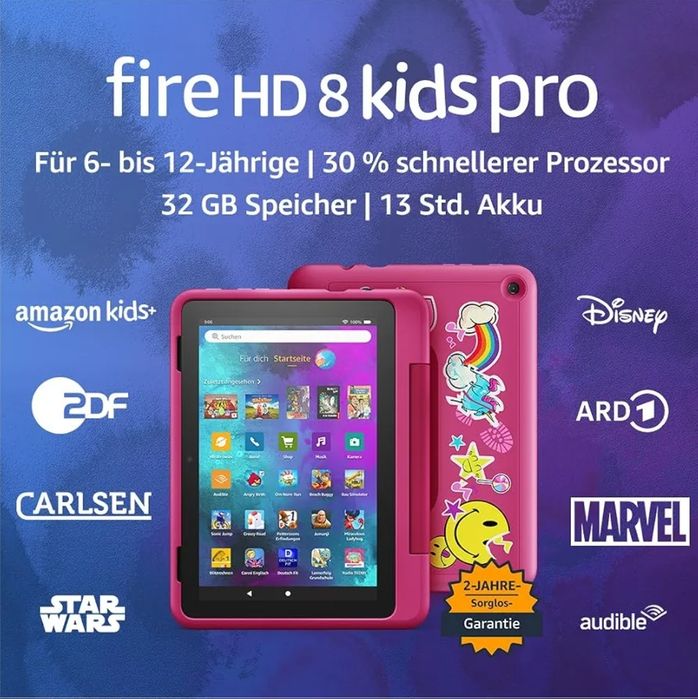 Детски таблет Amazon Fire HD 8 Kids Pro (32GB, 8" HD) – Rainbow Universe / Розов