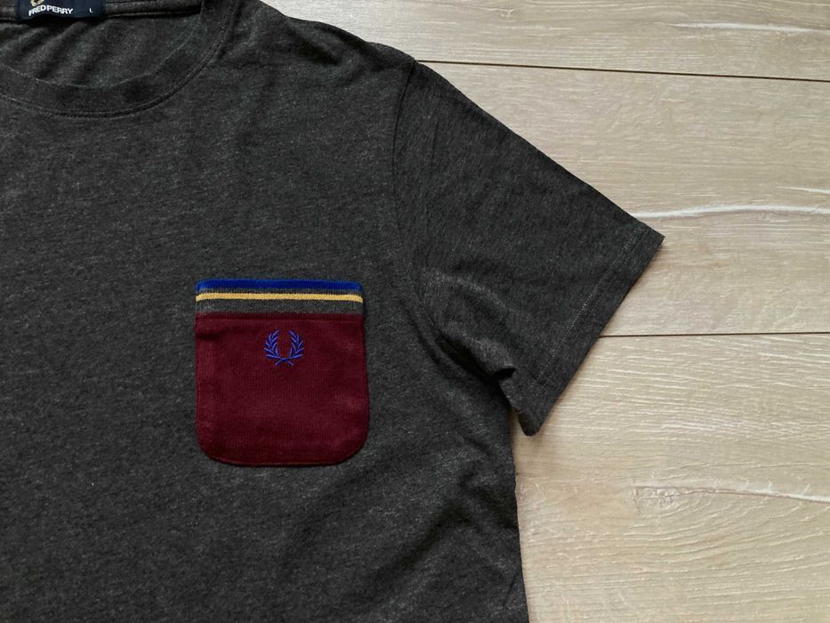 Fred Perry knitted pocket t shirt мъжка сива тениска размер L