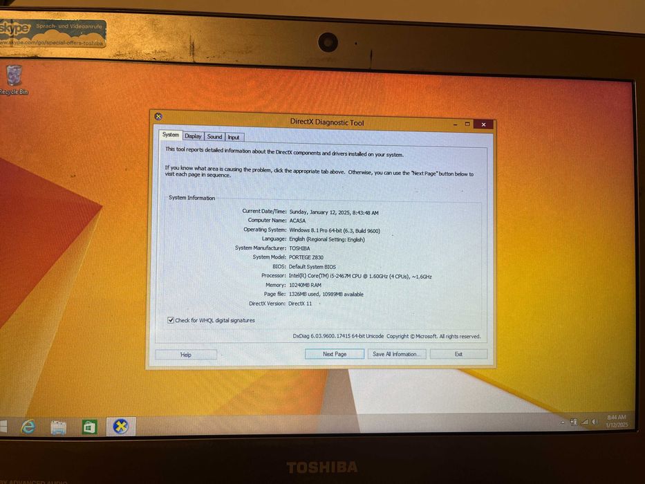 Laptop Toshiba Z830 Slim  Intel i5 / 10GB ram / ssd 512gb