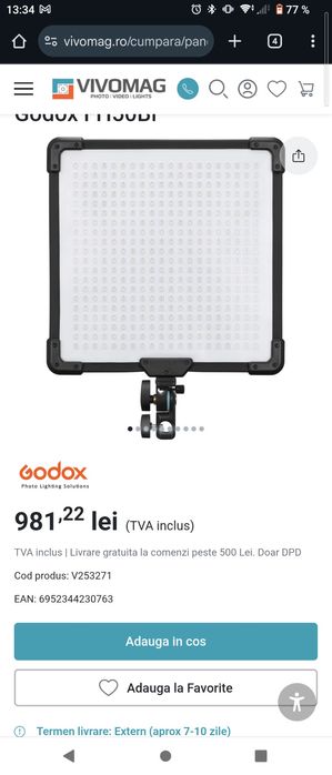 Panou LED flexibil Bi-Color Godox FH50Bi lumina