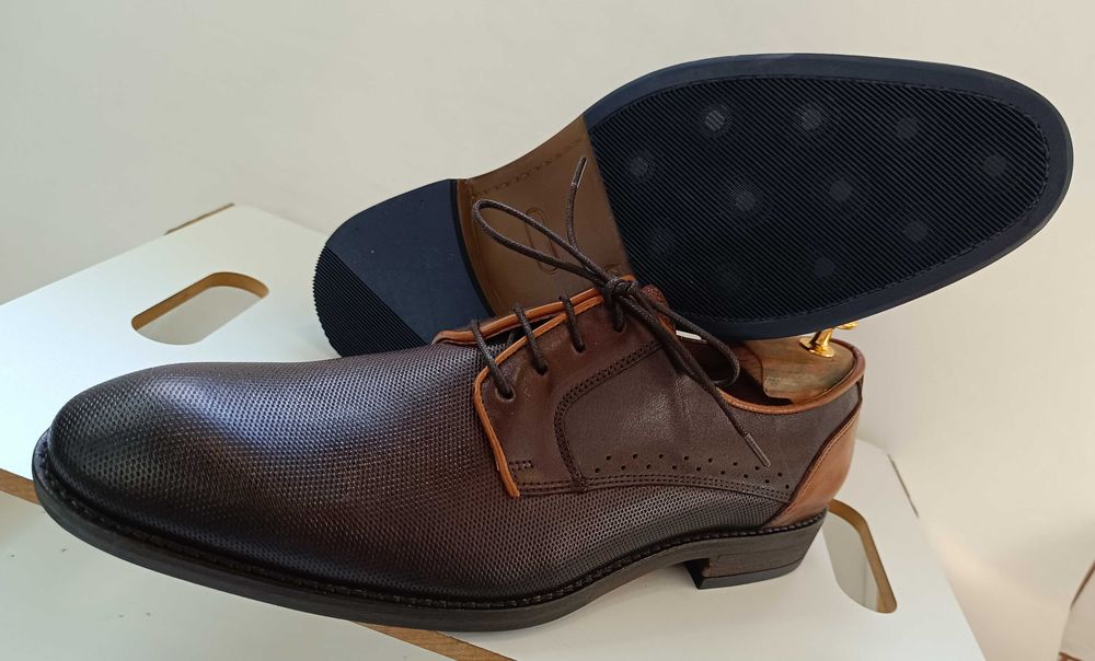 Pantofi derby 43 42 plain toe Oliver Jacob NOI piele naturala embosata