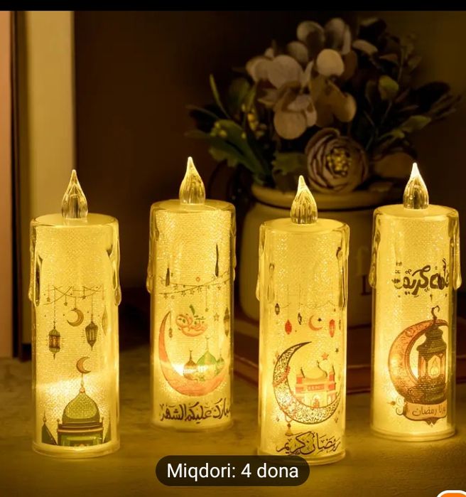 4 dona LED Ramazon Sham Chiroqlari - Batareyka Bilan Ishlaydigan,
