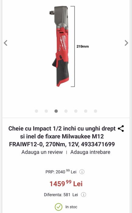 Cheie cu Impact Milwaukee M12 FRAIWF12-0, 270Nm, 12V - Noua