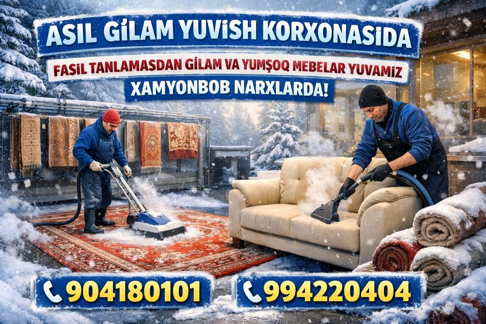 Toshkent shaxar bo'ylab gilam yuvish xizmati chegirma narxda