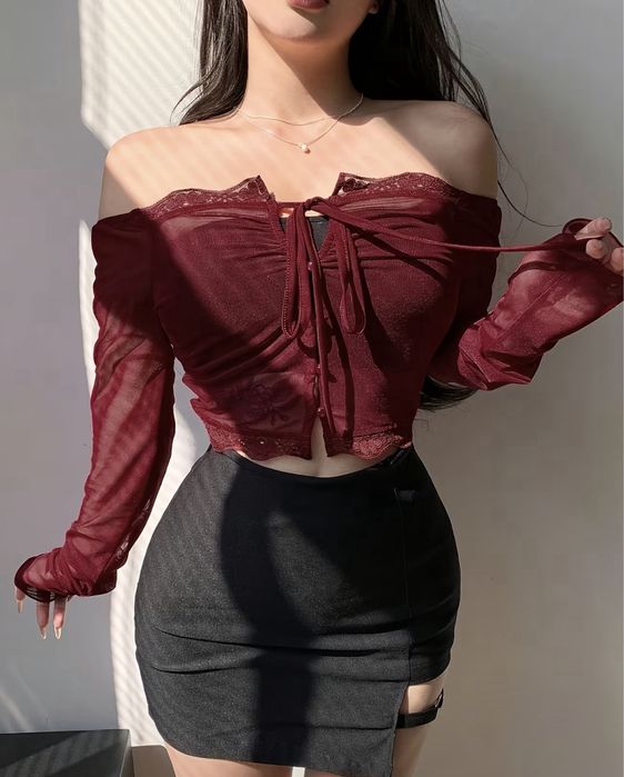 Топ блузка Y2k бордового цвета