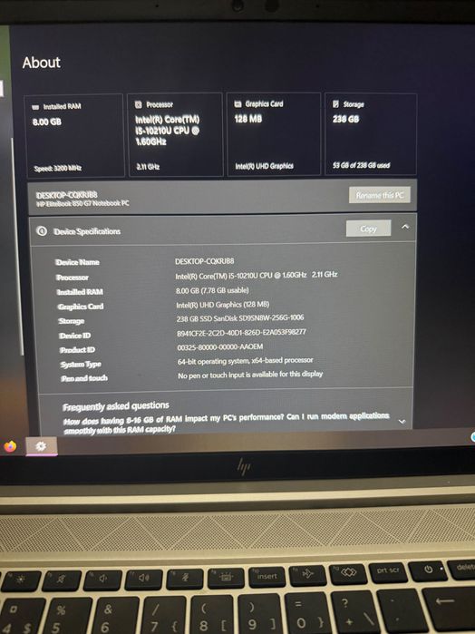 HP Elitebook 850 G7 i5 256Gb