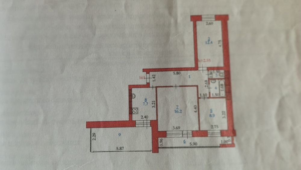 Квартира 3-х комнатная. 2/9.
