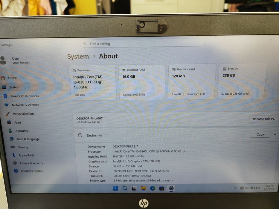 HP ProBook 440 G6, i5-8265U, 16GB DDR4,256 NVMe SSD, 14" IPS Full HD 1920x1080