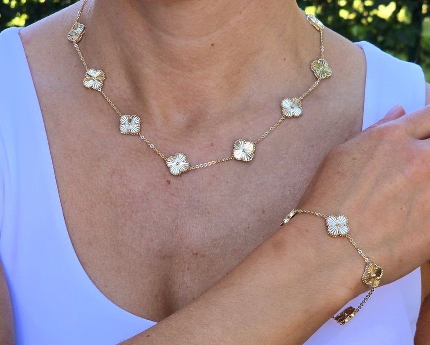 Set de aur galben 14k, colier, brățară, cercei