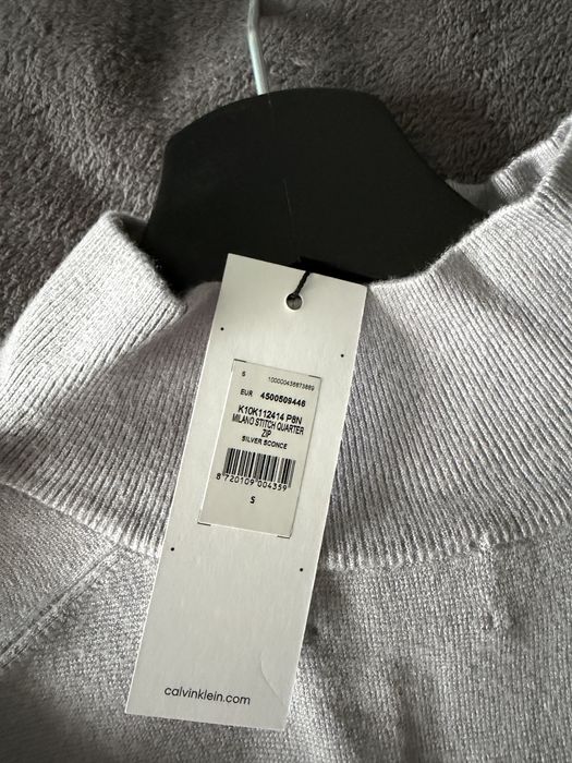 Calvin Klein Milano stitch quarter zip pulovar vascoza gri marimea S