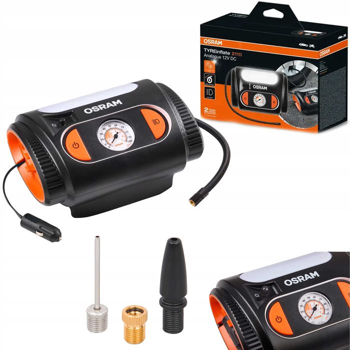 Компресор Osram за гуми с аналогов манометър и лампа, 6.9 bar,12V,85dB
