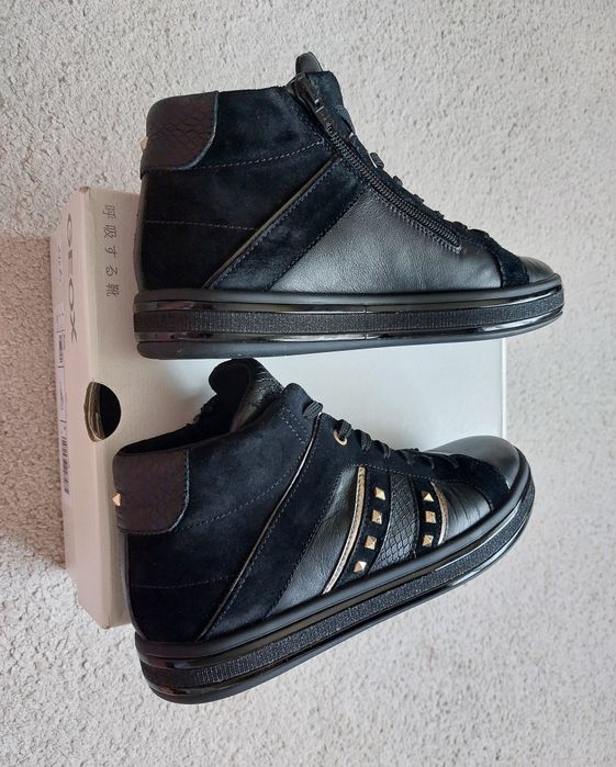 Sneakers mid Geox 38 - 24,5 cm, piele și piele intoarsa. Aproape noi! Rezistenti la ploaie - waterproof