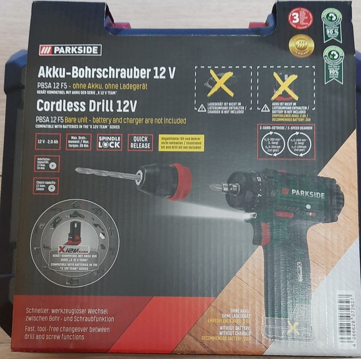 Masina de însurubat si gaurit cu acumulator 12 V-PBSA12,Parkside,Nou