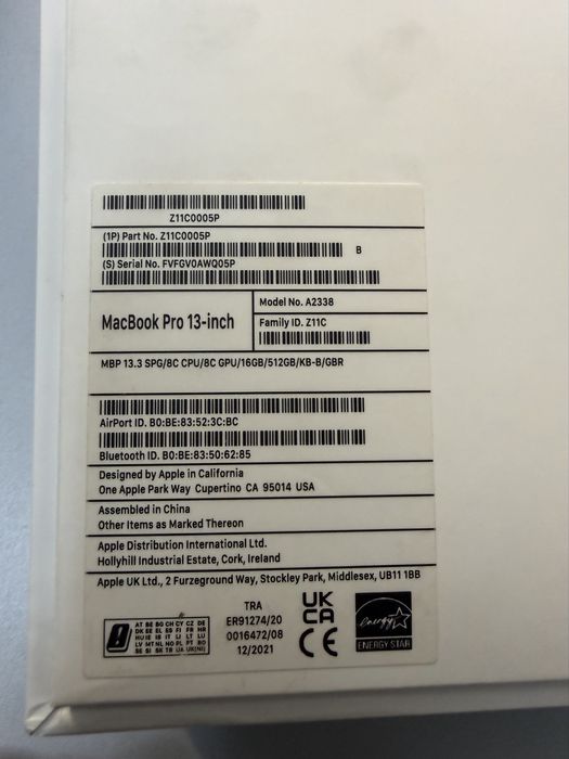Apple Mackbook Pro 13inch A2338
