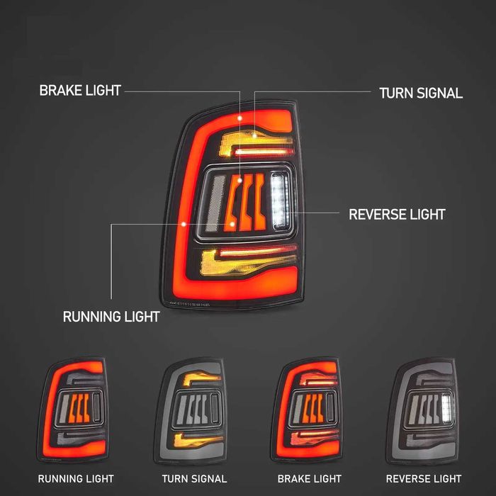 Комплект LED стопове с жълти мигачи за Dodge RAM 2008 - 2018