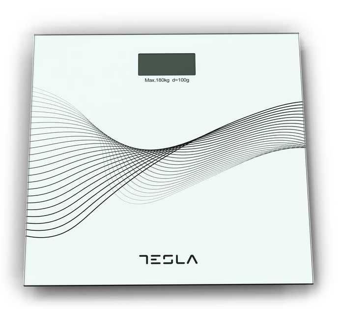 Cantar corporal Tesla , 180kg, baterii 2xAAA, 30x30cm, Alb