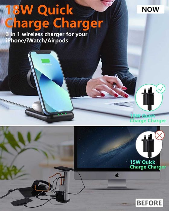 GAGBK Станция за безжично зареждане 3в 1,за iPhone,Apple Watch,Airpods