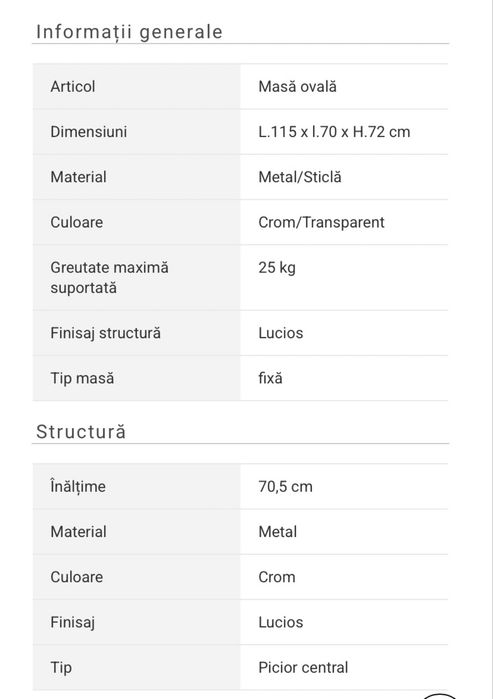 Masa Carmelo ovala din sticla