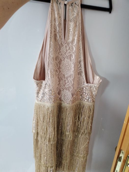 Златиста къса рокля с Пайети и ресни