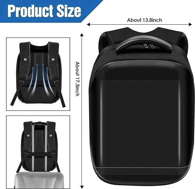 3D LED Раница Smart Pixel с дисплей, Светеща ЛЕД Раница с APP контрол